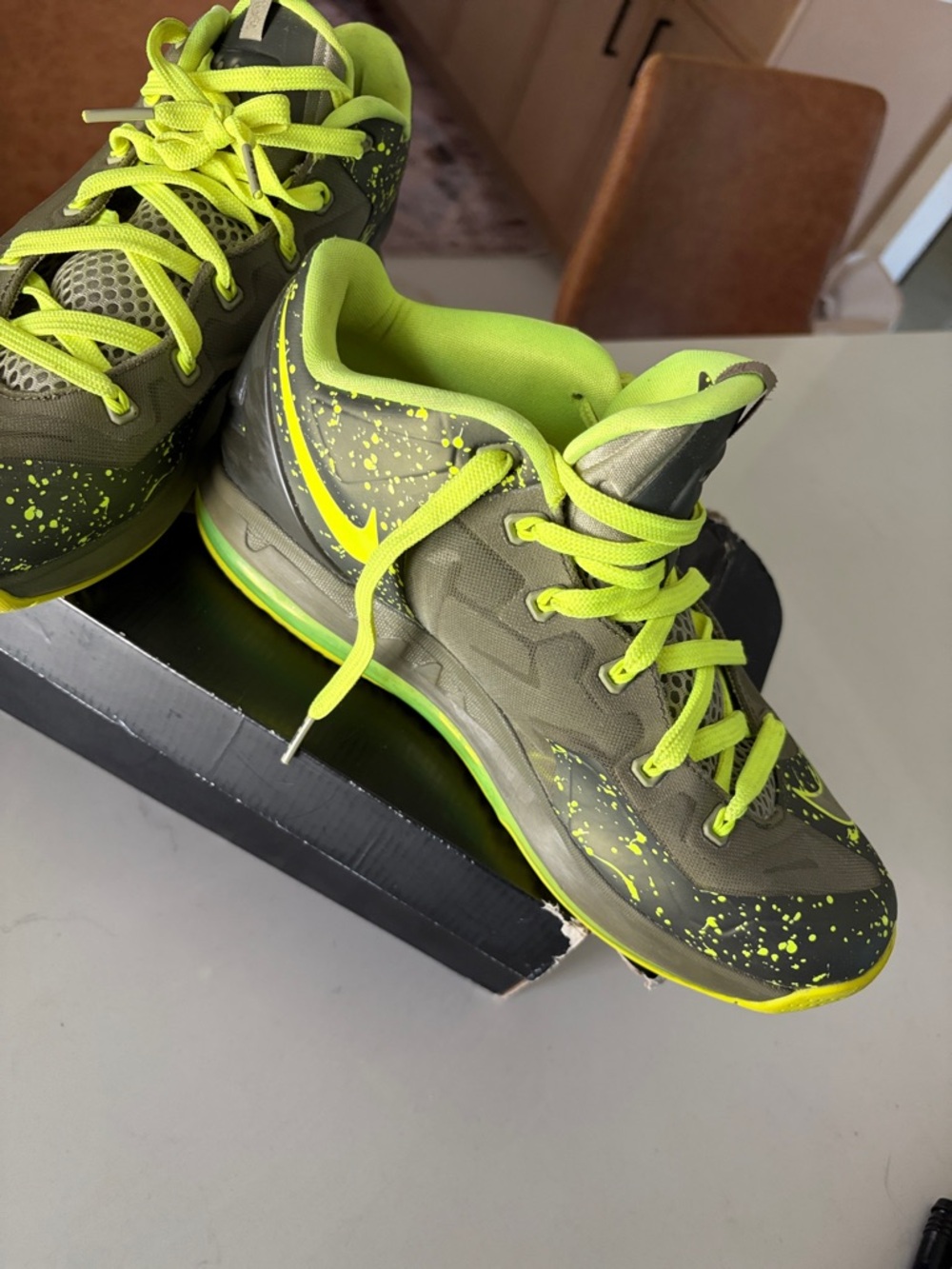 Nike LeBron 10 low Olive and Neon Yellow Athletic Sneakers